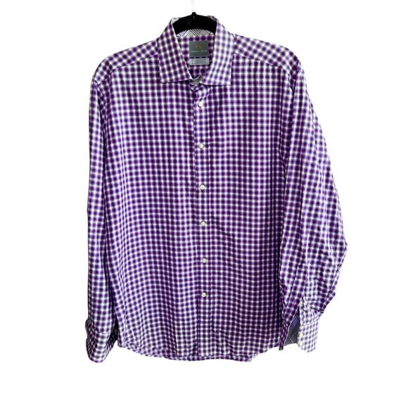 Thomas Dean Men's Purple Op Art Button Front Shirt Flip Cuff Size Medium - Picture 2 of 8